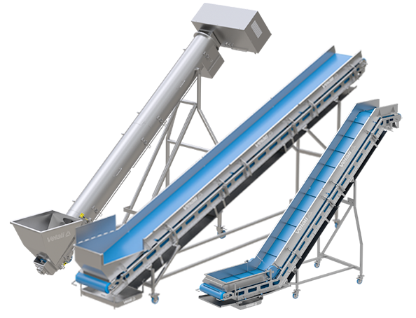 Velati stainless steel belts and screws, compliant with MOCA/Hygienic Design, connect line machines to speed up flow; also manageable in automation. Belts: positive drive, trough, modular; screws: open channel, single or double.