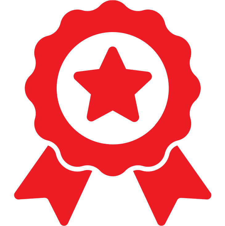 Icon on a white background with the design of a red rosette. At its center, there is a red star. The background is white.