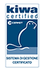 Kiwa Certified logo: at the top, the blue text “KIWA CERTIFIED”; in the center, a blue box with “Cermet” in white and a stylized beaver; at the bottom, on a white band, the blue inscription “Certified management system.”