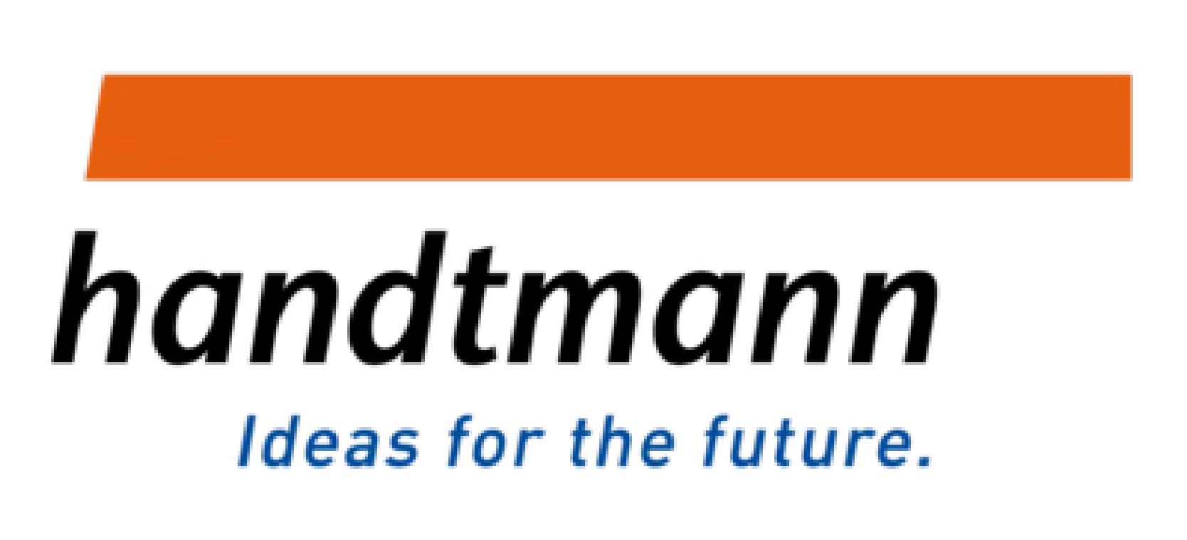 Handtmann logo, Velati’s partner: an orange band at the top, below the black word “Handtmann” and, in blue, “Ideas for the future.” The composition is on a clean, essential white background.